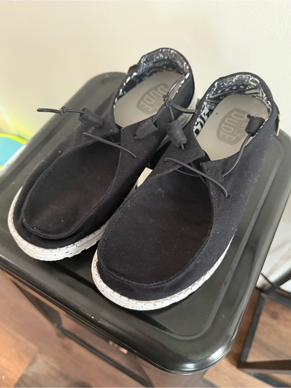 Black Canvas Slip-On Shoes with White Sole